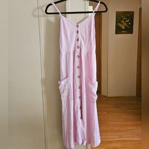 Good Luck Gem Midi Button Down Pink Dress